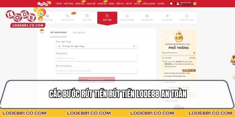Các bước rút tiền Rút tiền Lode88 an toàn