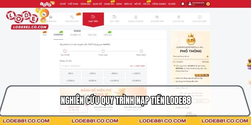 Nghiên cứu quy trình Nạp tiền Lode88