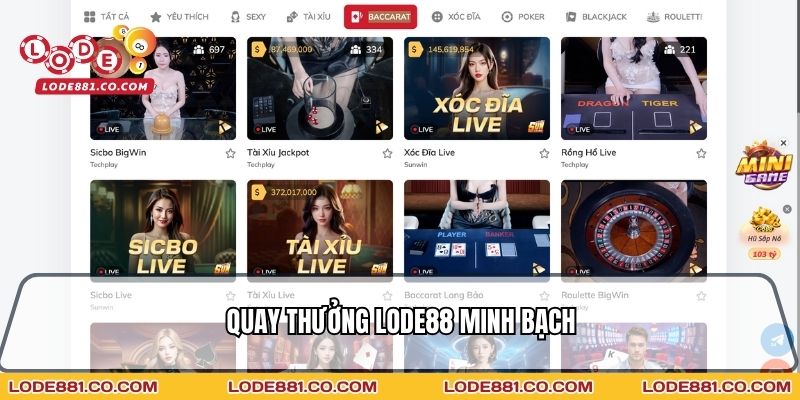 Quay thưởng Lode88 minh bạch